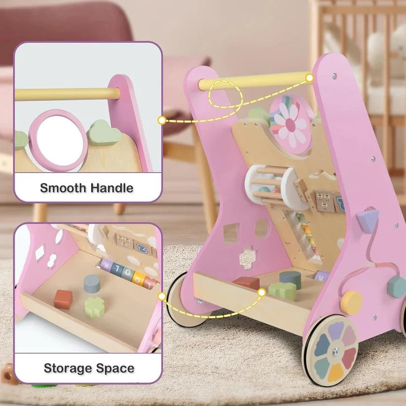 Adjustable Wheel Resistance Wooden Activity Walker for Toddlers - Safe & Sturdy Developmental Toy