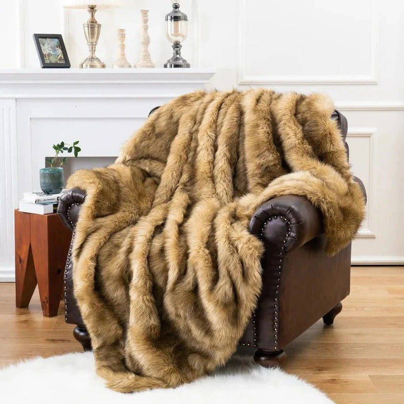 Luxurious Faux Fur Plush Throw Blanket - Cozy Home Decor Accent for Living Room & Bedroom