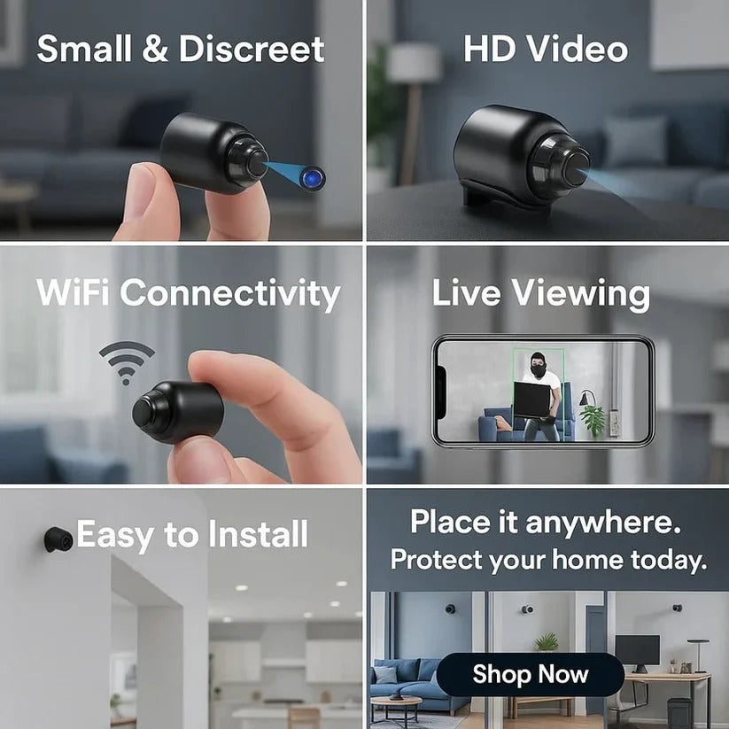 5G Mini Security Camera with Wi-Fi Connectivity - HD Video, Night Vision, Motion Detection