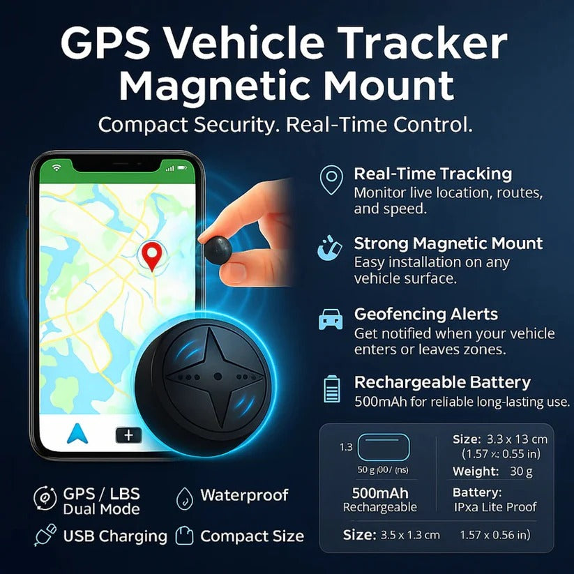 Magnetic GPS Tracker with Vehicle Mounting System - Real-Time Tracking, Waterproof, and Easy Installation