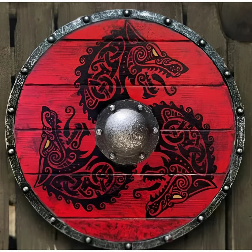 Medieval Round Wooden Shield - Intricate Design Patterns for Authentic Historical Reenactments