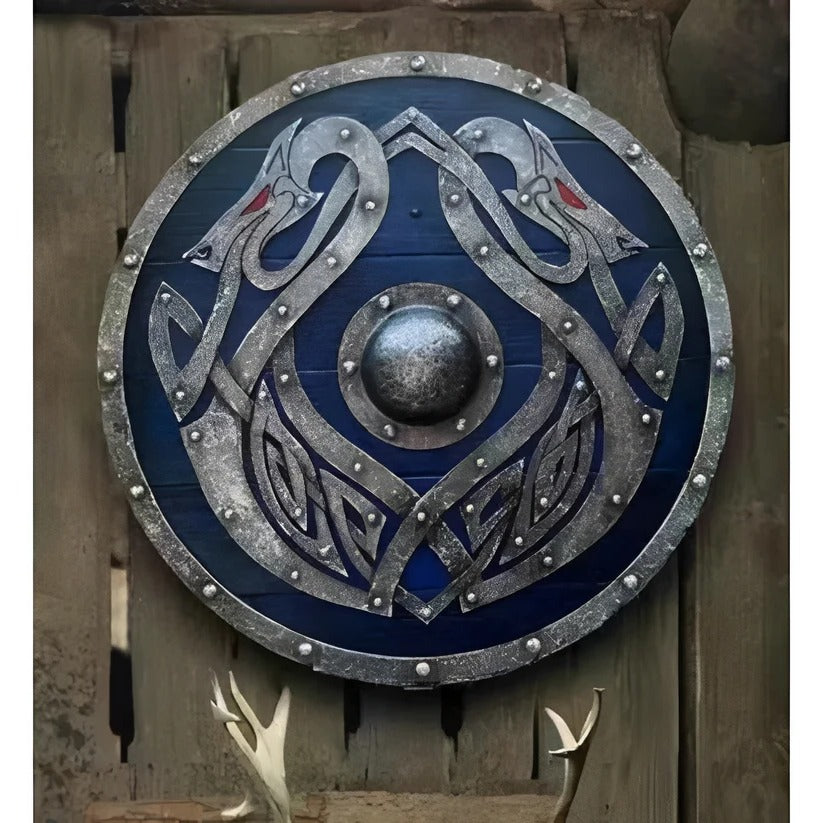 Medieval Round Wooden Shield - Intricate Design Patterns for Authentic Historical Reenactments