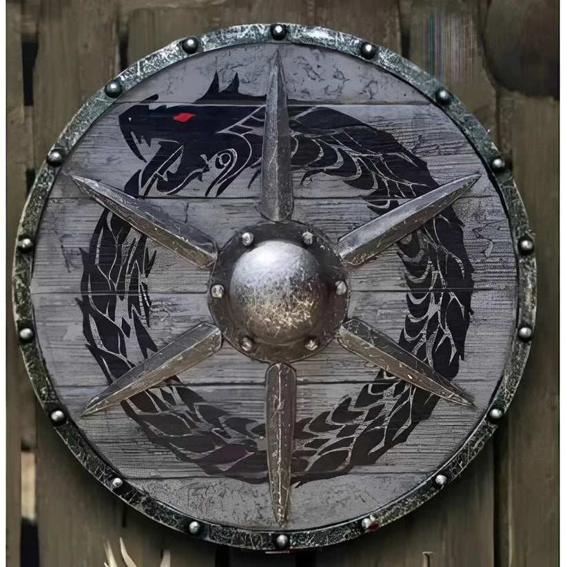 Medieval Round Wooden Shield - Intricate Design Patterns for Authentic Historical Reenactments