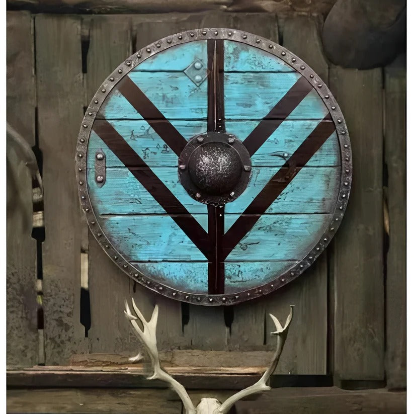 Medieval Round Wooden Shield - Intricate Design Patterns for Authentic Historical Reenactments