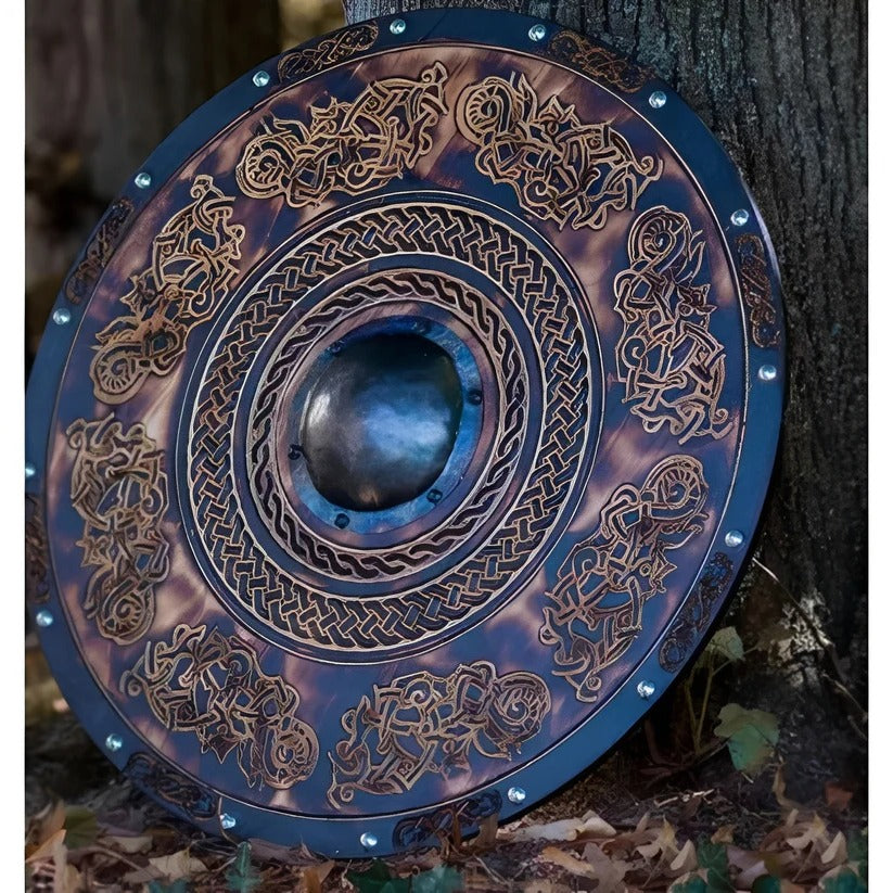 Medieval Round Wooden Shield - Intricate Design Patterns for Authentic Historical Reenactments