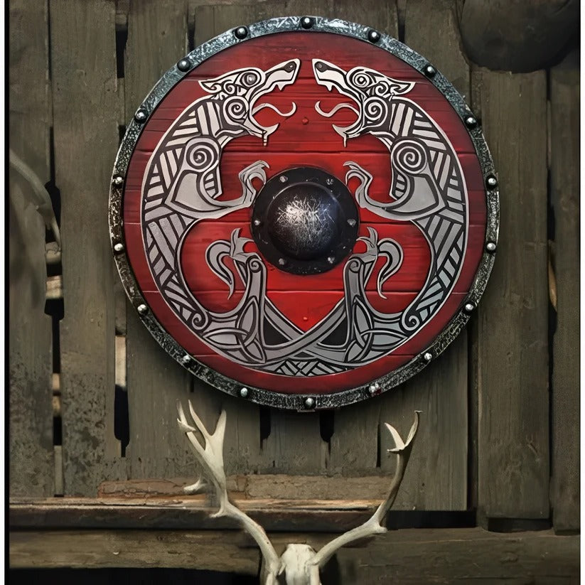 Medieval Round Wooden Shield - Intricate Design Patterns for Authentic Historical Reenactments