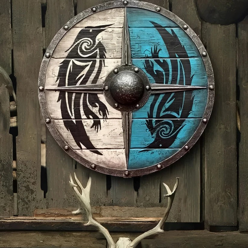 Medieval Round Wooden Shield - Intricate Design Patterns for Authentic Historical Reenactments