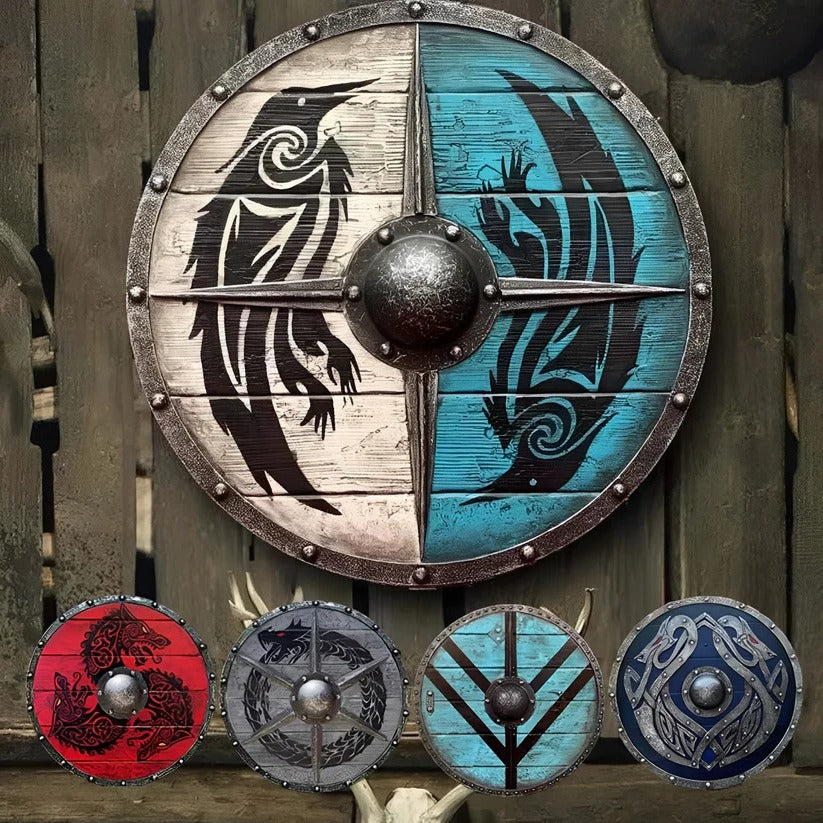 Medieval Round Wooden Shield - Intricate Design Patterns for Authentic Historical Reenactments