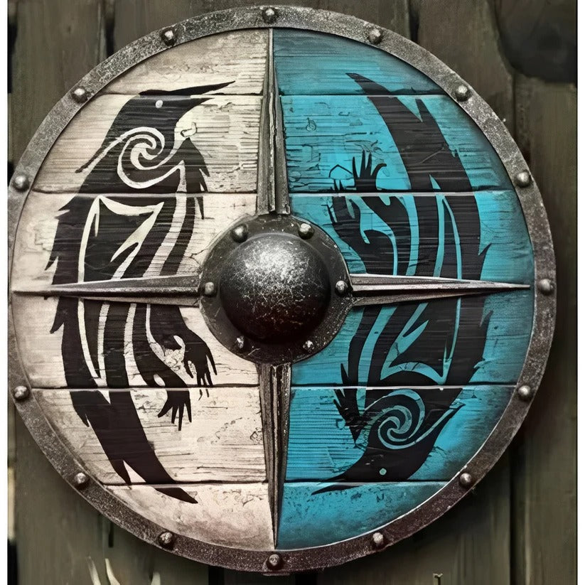 Medieval Round Wooden Shield - Intricate Design Patterns for Authentic Historical Reenactments