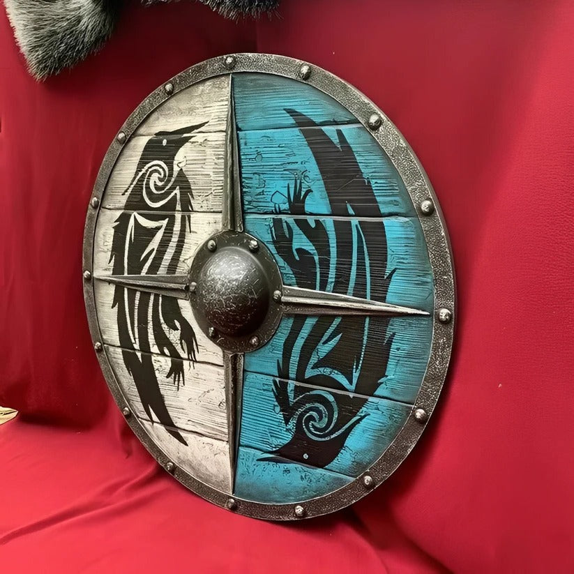 Medieval Round Wooden Shield - Intricate Design Patterns for Authentic Historical Reenactments