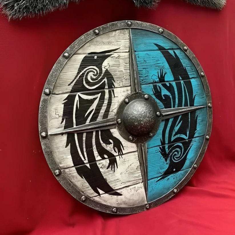 Medieval Round Wooden Shield - Intricate Design Patterns for Authentic Historical Reenactments
