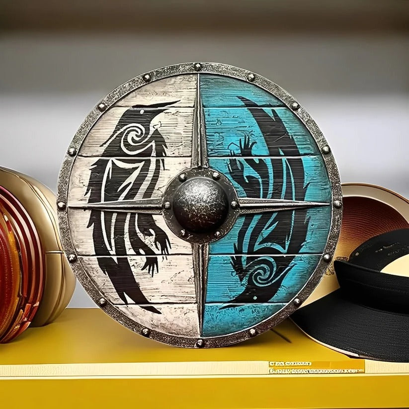 Medieval Round Wooden Shield - Intricate Design Patterns for Authentic Historical Reenactments