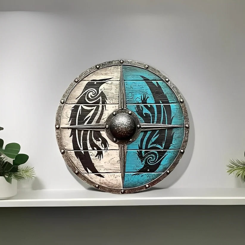 Medieval Round Wooden Shield - Intricate Design Patterns for Authentic Historical Reenactments