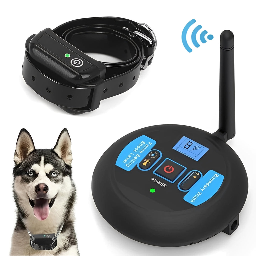 Wireless Dog Boundary System with Remote Training Control - Adjustable Range, Waterproof Collar, and Rechargeable Battery