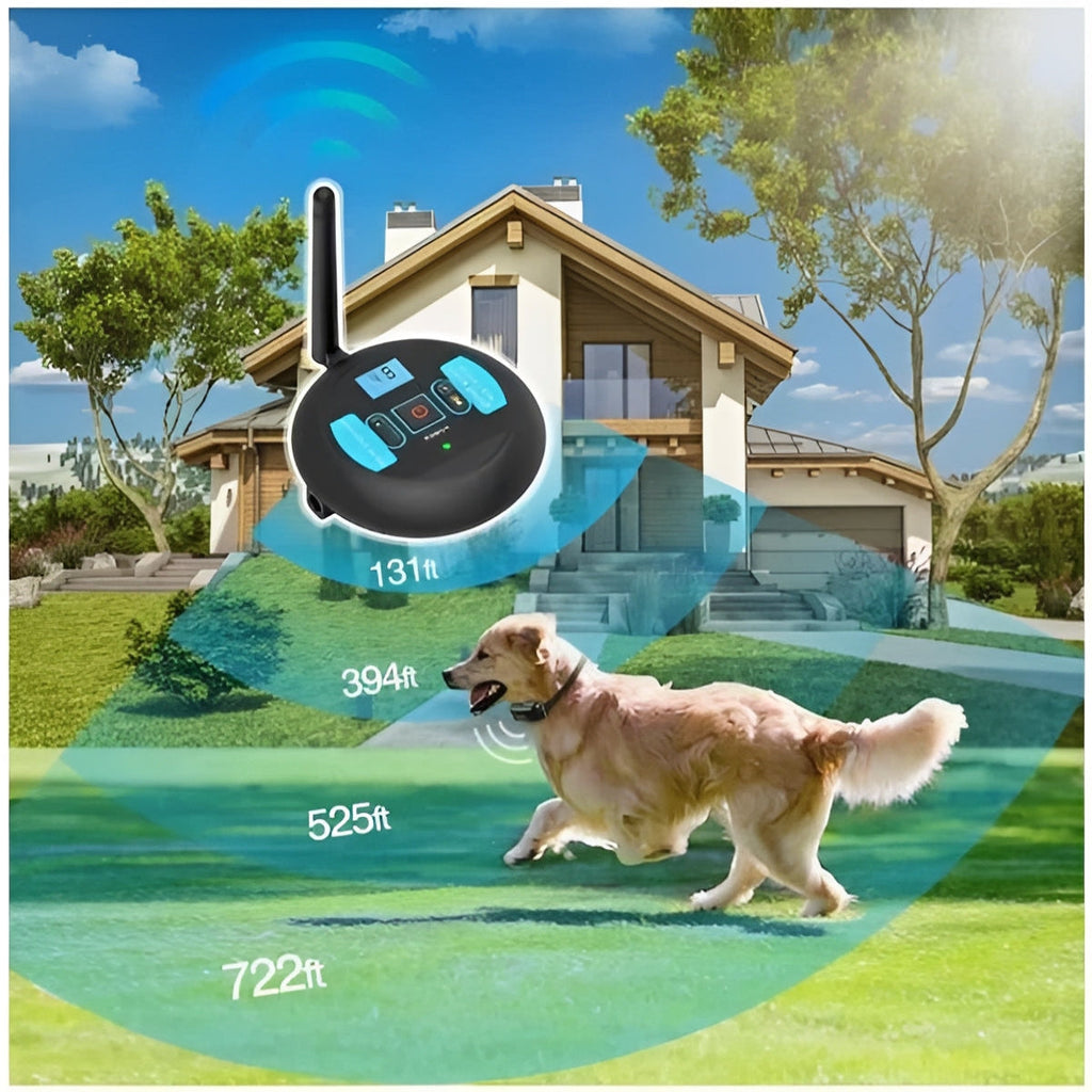 Wireless Dog Boundary System with Remote Training Control - Adjustable Range, Waterproof Collar, and Rechargeable Battery