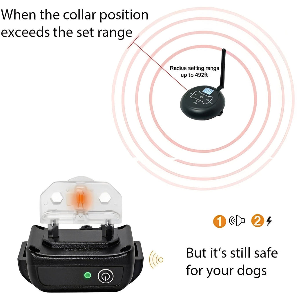 Wireless Dog Boundary System with Remote Training Control - Adjustable Range, Waterproof Collar, and Rechargeable Battery