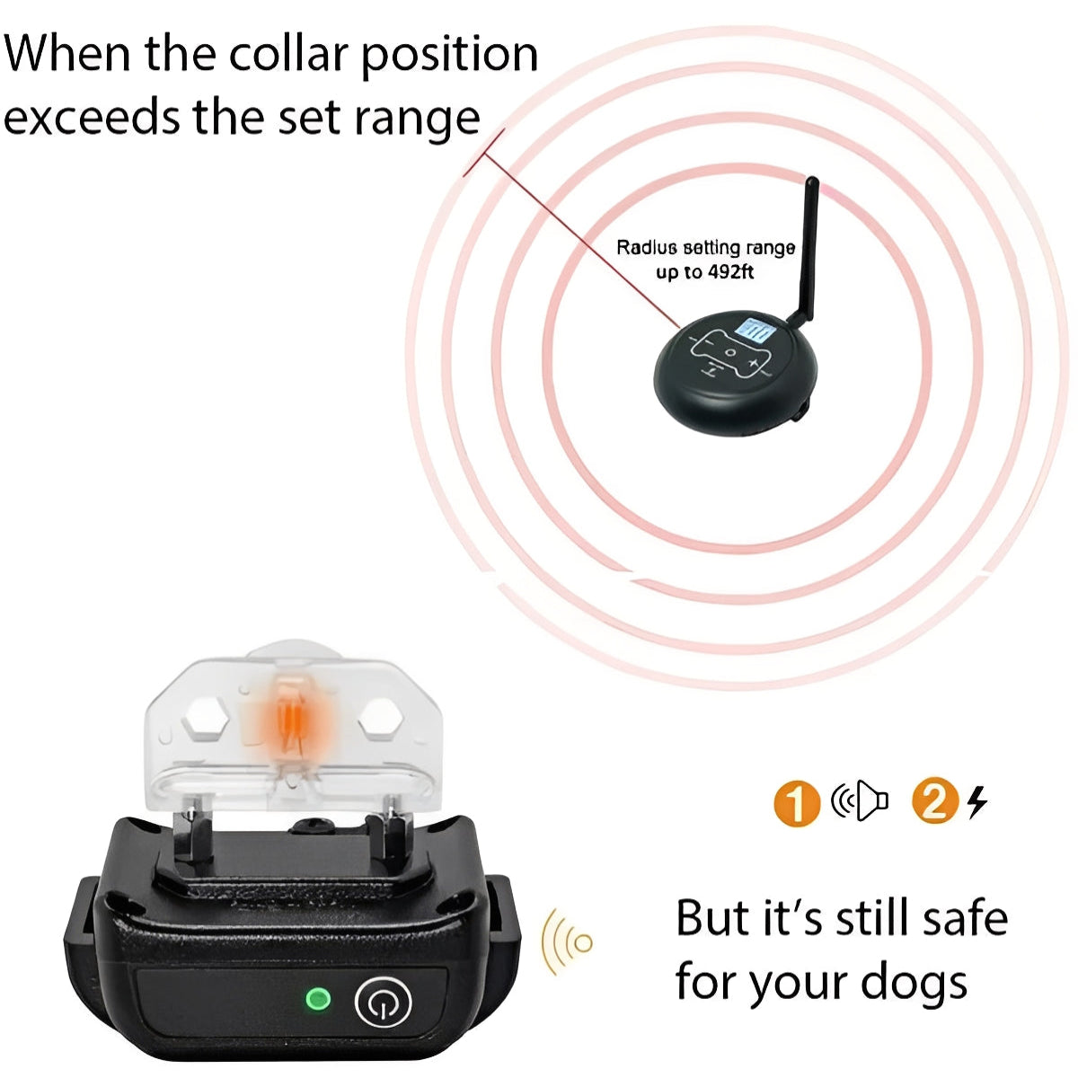 Wireless Dog Boundary System with Remote Training Control - Adjustable Range, Waterproof Collar, and Rechargeable Battery