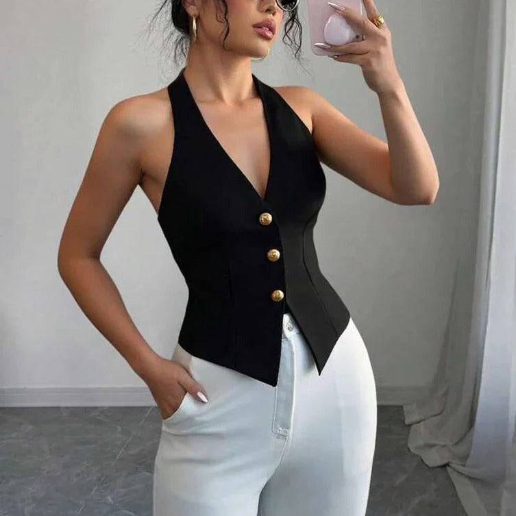 Tailored Fit Women's Structured Sleeveless Vest - Stylish & Versatile Outerwear