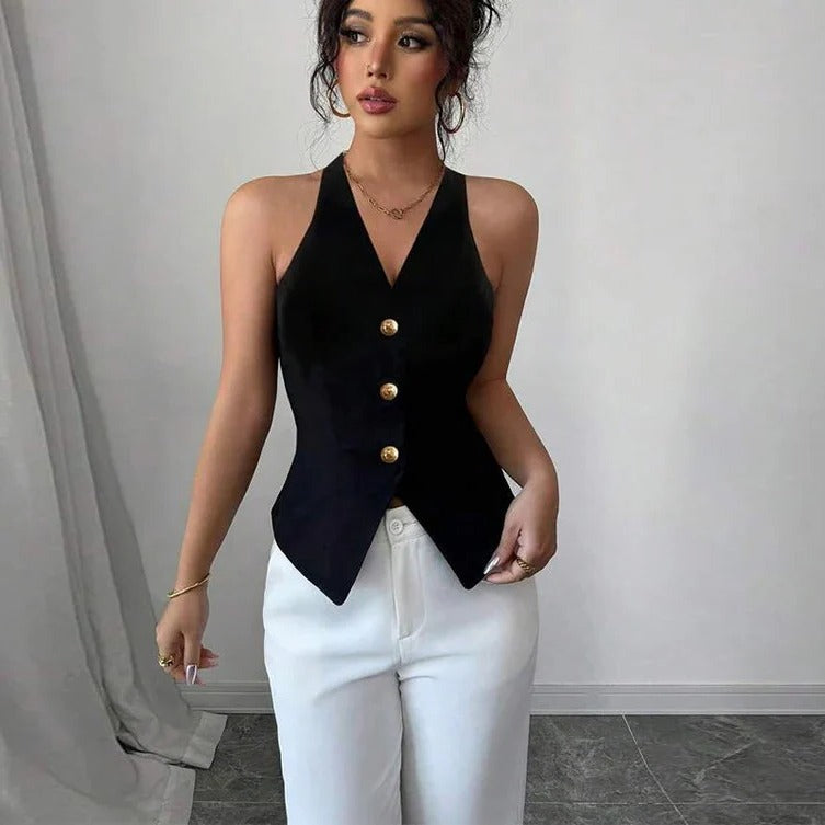 Tailored Fit Women's Structured Sleeveless Vest - Stylish & Versatile Outerwear