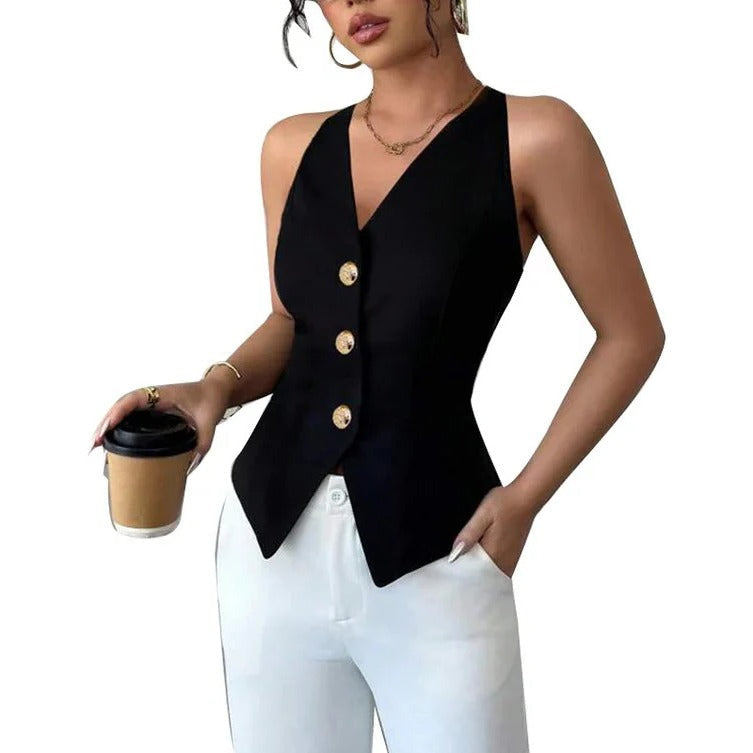 Tailored Fit Women's Structured Sleeveless Vest - Stylish & Versatile Outerwear