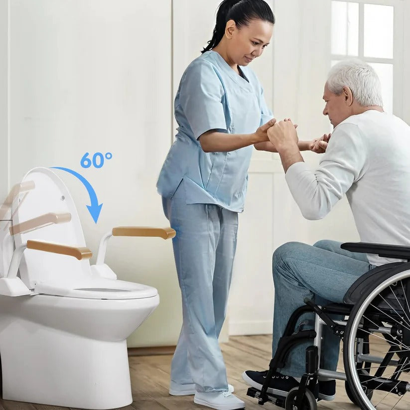 Adjustable Toilet Safety Rail with Dual Armrests - Elderly Support & Fall Prevention Aid