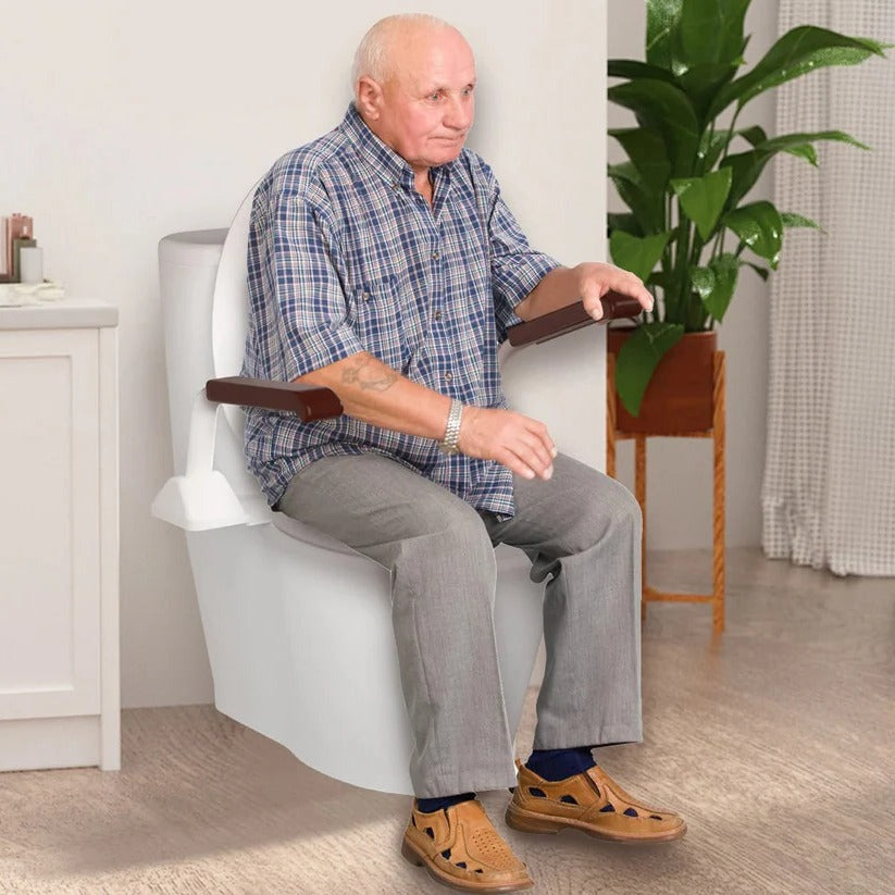 Adjustable Toilet Safety Rail with Dual Armrests - Elderly Support & Fall Prevention Aid