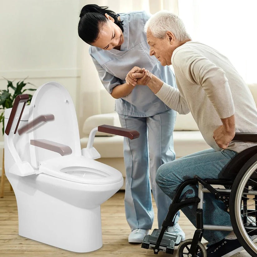Adjustable Toilet Safety Rail with Dual Armrests - Elderly Support & Fall Prevention Aid