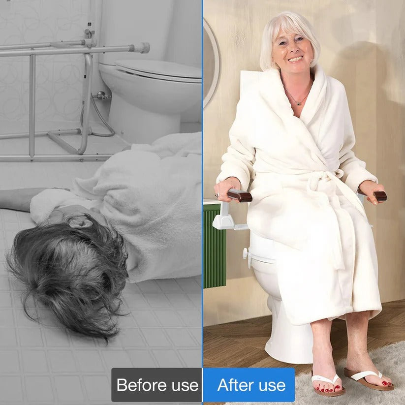Adjustable Toilet Safety Rail with Dual Armrests - Elderly Support & Fall Prevention Aid