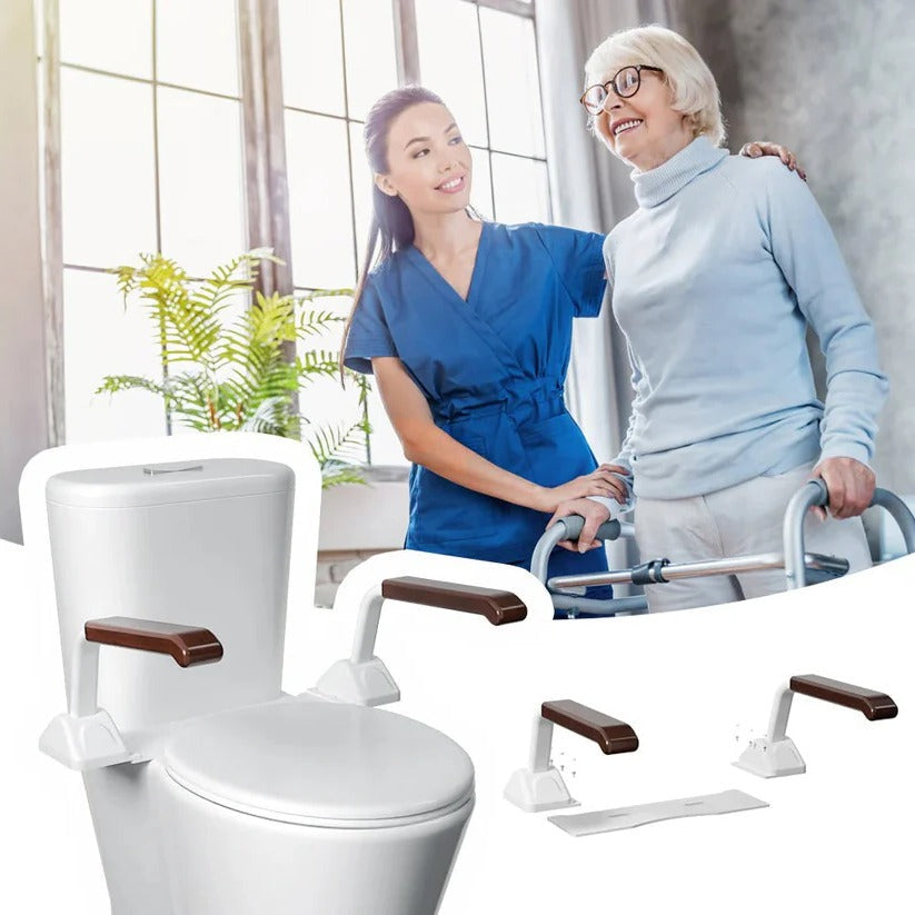 Adjustable Toilet Safety Rail with Dual Armrests - Elderly Support & Fall Prevention Aid