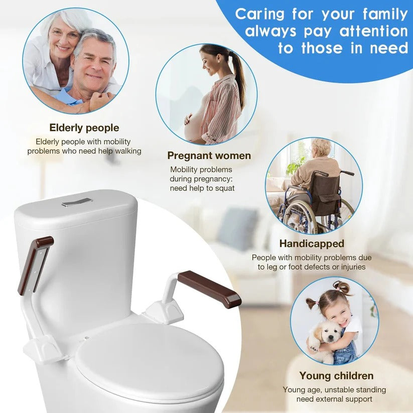 Adjustable Toilet Safety Rail with Dual Armrests - Elderly Support & Fall Prevention Aid