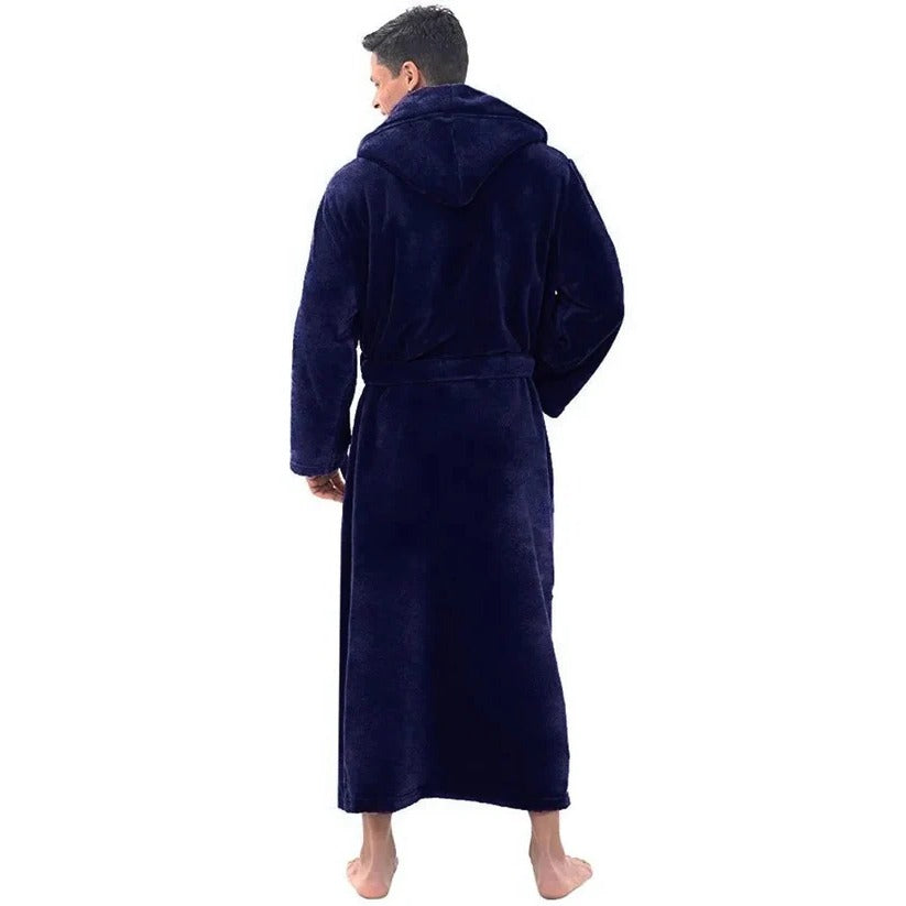 Men's Hooded Fleece Bathrobe with Plush Pockets - Cozy and Comfortable Lounge Wear