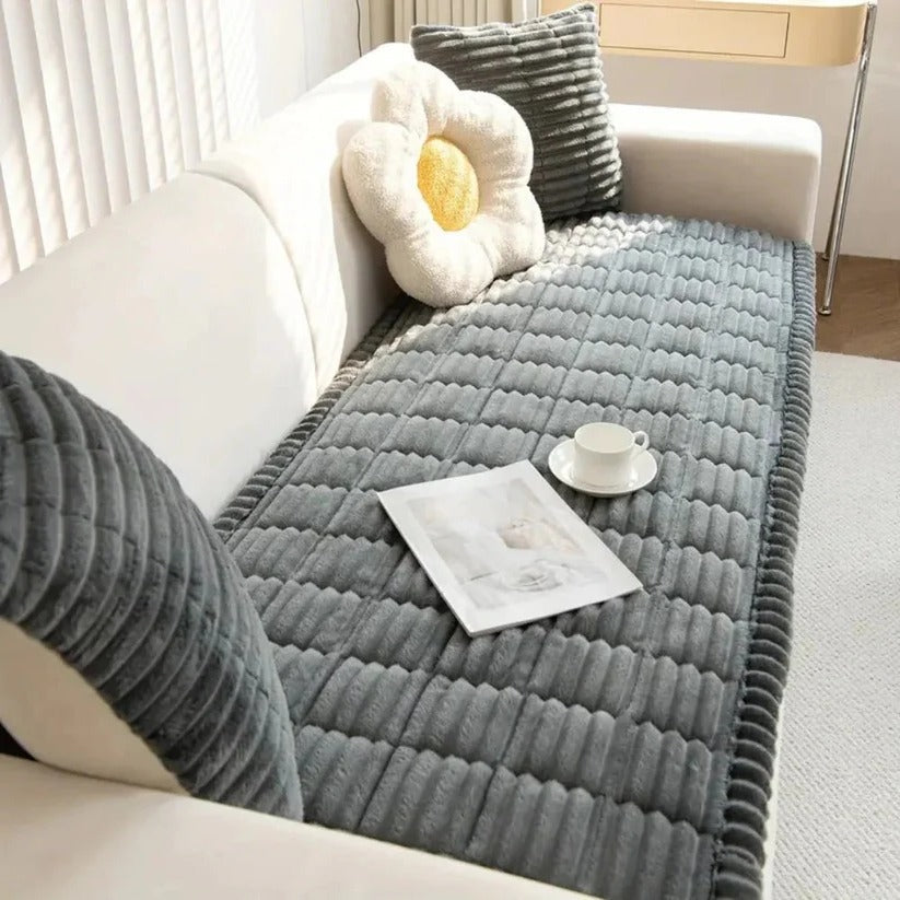 Elegant Pleated Skirt Plush Sofa Slipcover - Soft, Durable & Stylish Protection for Your Furniture