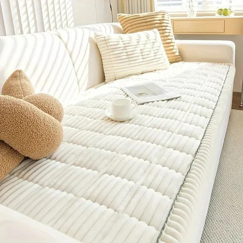 Elegant Pleated Skirt Plush Sofa Slipcover - Soft, Durable & Stylish Protection for Your Furniture