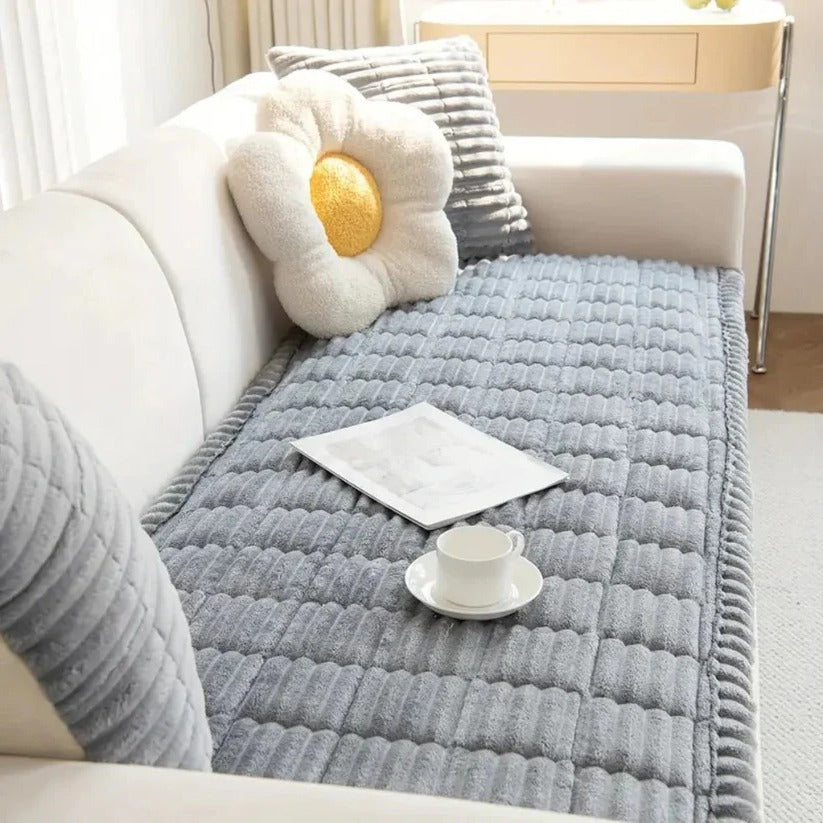 Elegant Pleated Skirt Plush Sofa Slipcover - Soft, Durable & Stylish Protection for Your Furniture