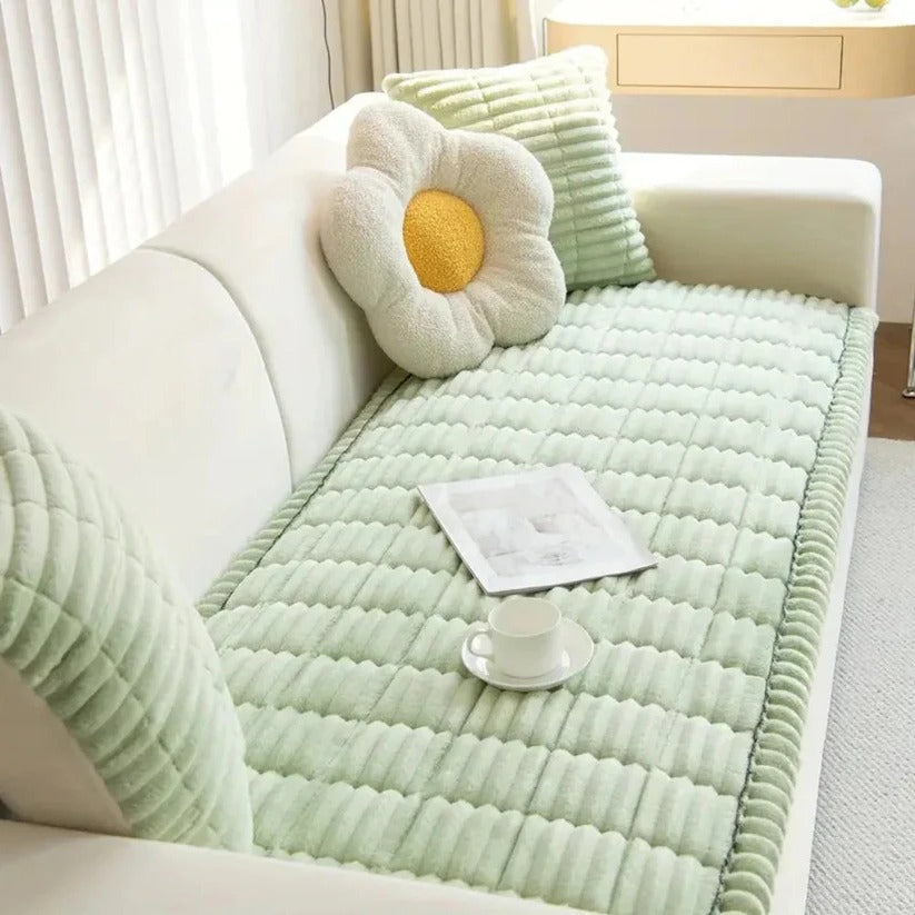 Elegant Pleated Skirt Plush Sofa Slipcover - Soft, Durable & Stylish Protection for Your Furniture