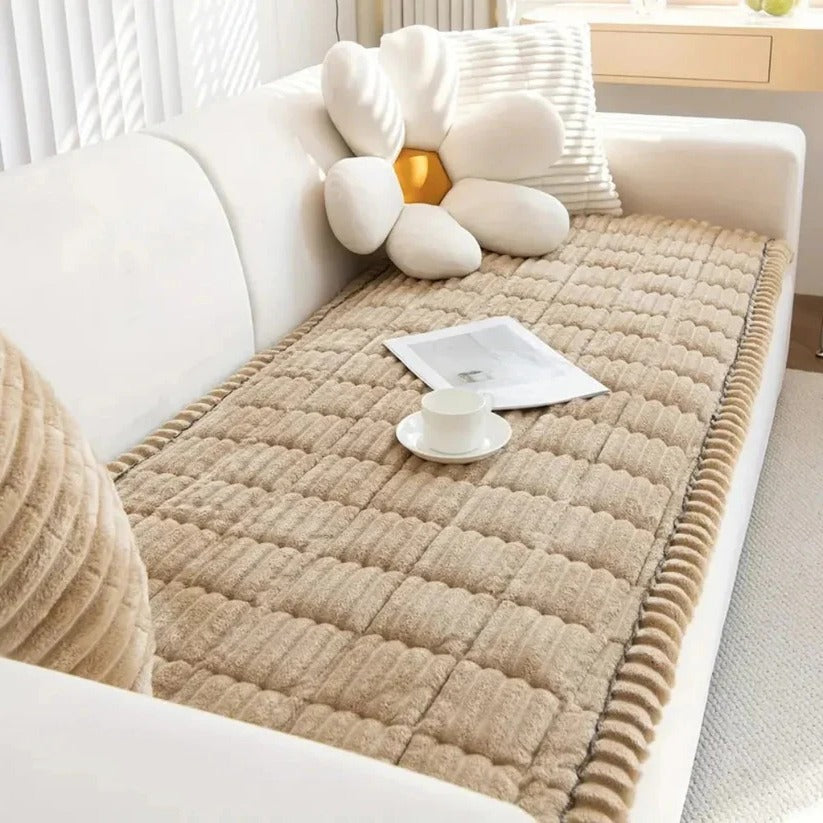 Elegant Pleated Skirt Plush Sofa Slipcover - Soft, Durable & Stylish Protection for Your Furniture