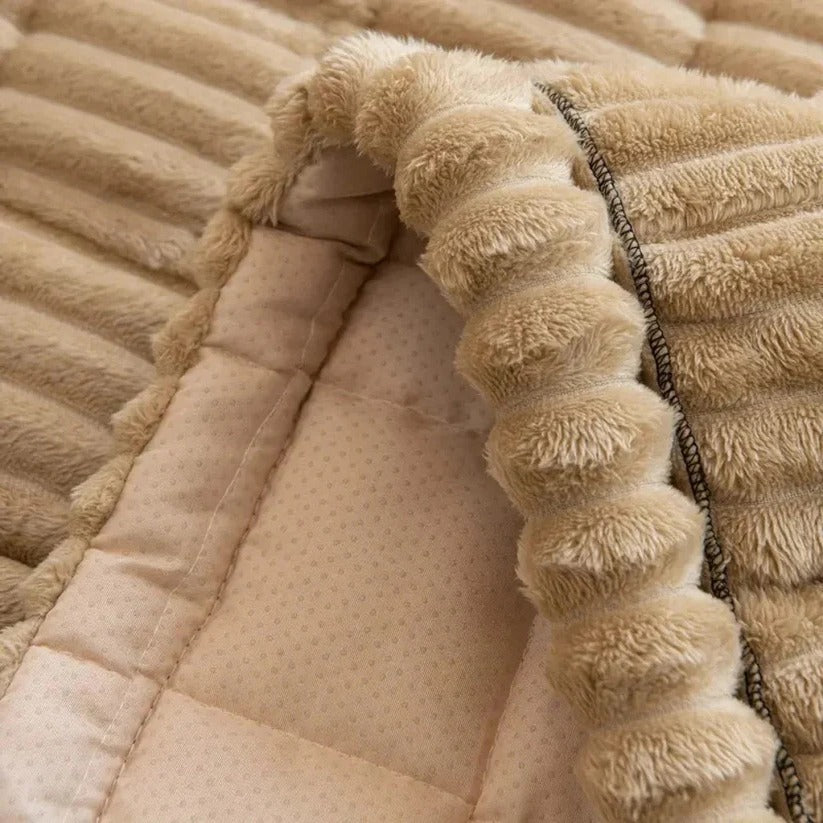 Elegant Pleated Skirt Plush Sofa Slipcover - Soft, Durable & Stylish Protection for Your Furniture