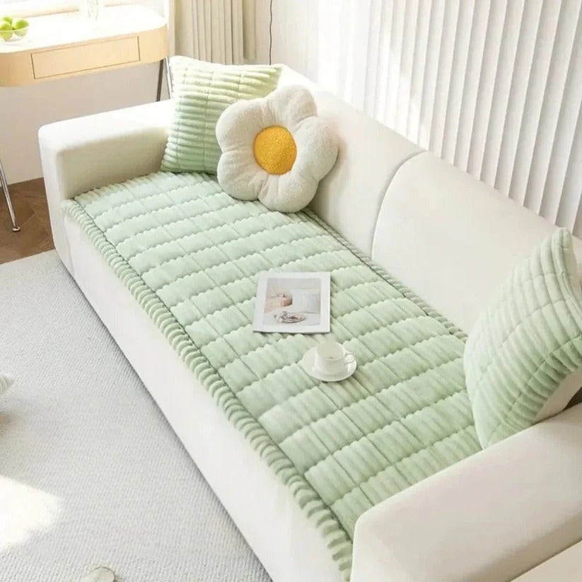 Elegant Pleated Skirt Plush Sofa Slipcover - Soft, Durable & Stylish Protection for Your Furniture