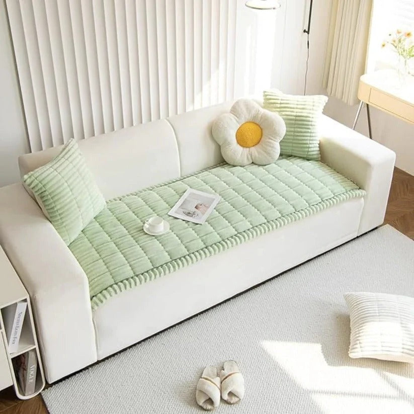 Elegant Pleated Skirt Plush Sofa Slipcover - Soft, Durable & Stylish Protection for Your Furniture