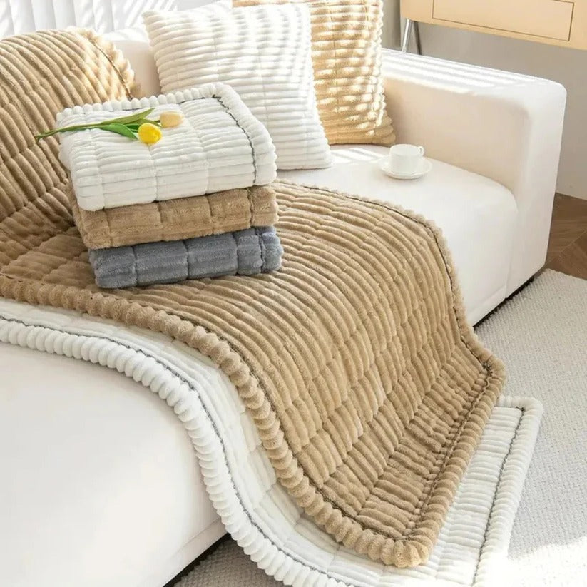 Elegant Pleated Skirt Plush Sofa Slipcover - Soft, Durable & Stylish Protection for Your Furniture