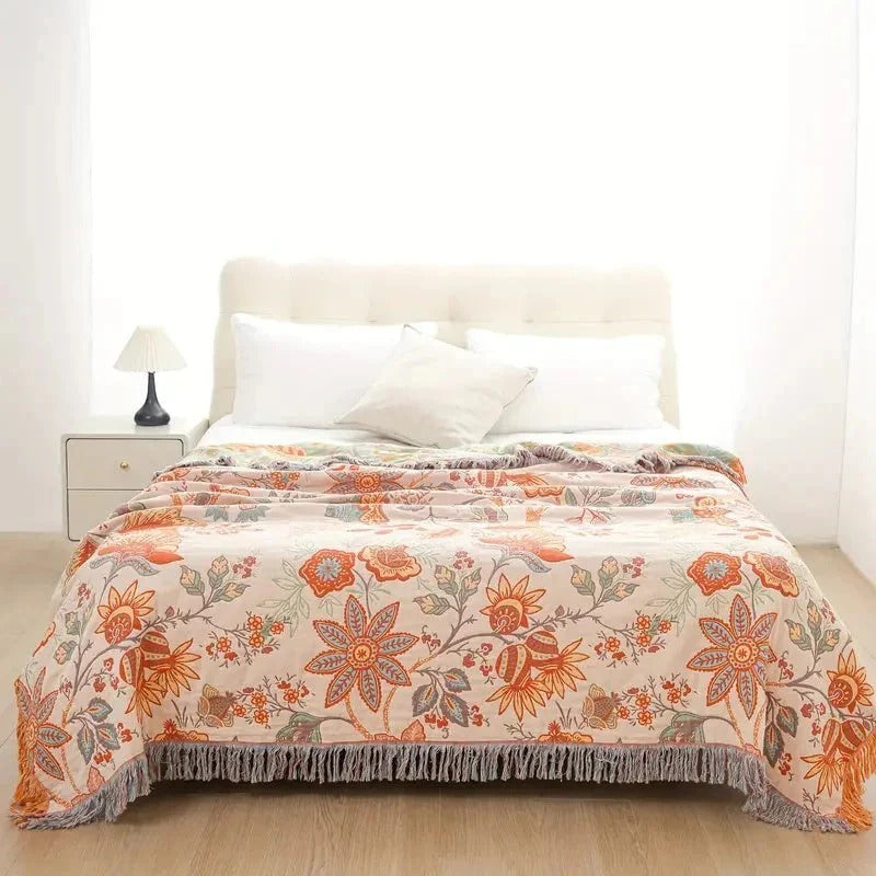 Boho Floral Cotton Blanket - Stylish Decorative Pattern for Cozy Home Decor
