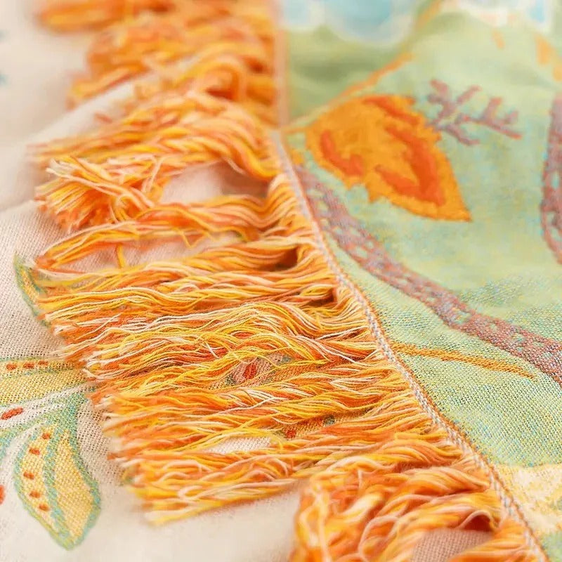 Boho Floral Cotton Blanket - Stylish Decorative Pattern for Cozy Home Decor