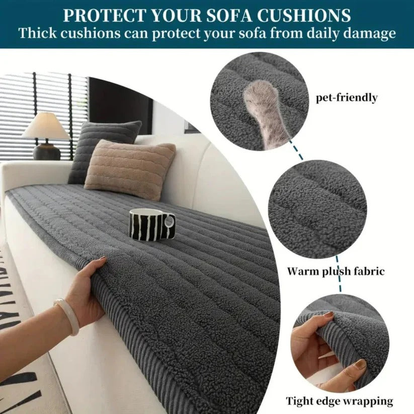 Textured Thick Plush Sofa Slipcover - Anti-Slip Grip, Washable & Durable Design for Ultimate Comfort