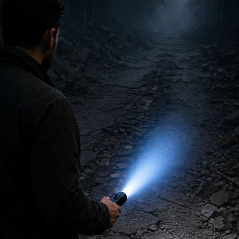 Rechargeable Adjustable Focus Blue Beam Flashlight - High-Intensity LED, Waterproof, Portable & Lightweight