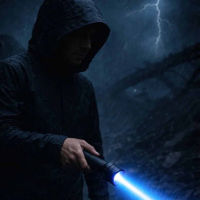 Rechargeable Adjustable Focus Blue Beam Flashlight - High-Intensity LED, Waterproof, Portable & Lightweight