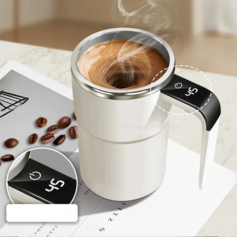Rechargeable Self-Stirring Mug with LED Display - Automatic Mixing Cup for Effortless Beverages