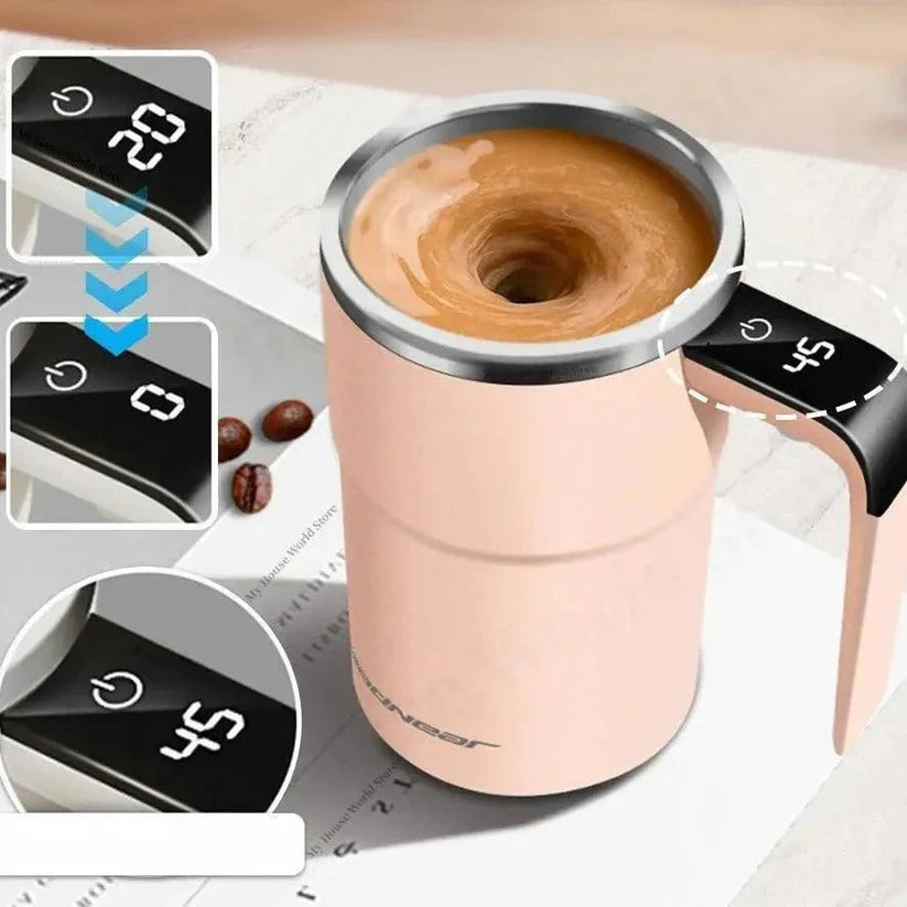 Rechargeable Self-Stirring Mug with LED Display - Automatic Mixing Cup for Effortless Beverages
