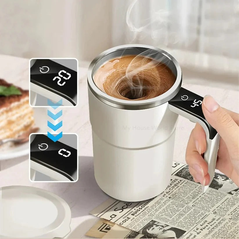 Rechargeable Self-Stirring Mug with LED Display - Automatic Mixing Cup for Effortless Beverages
