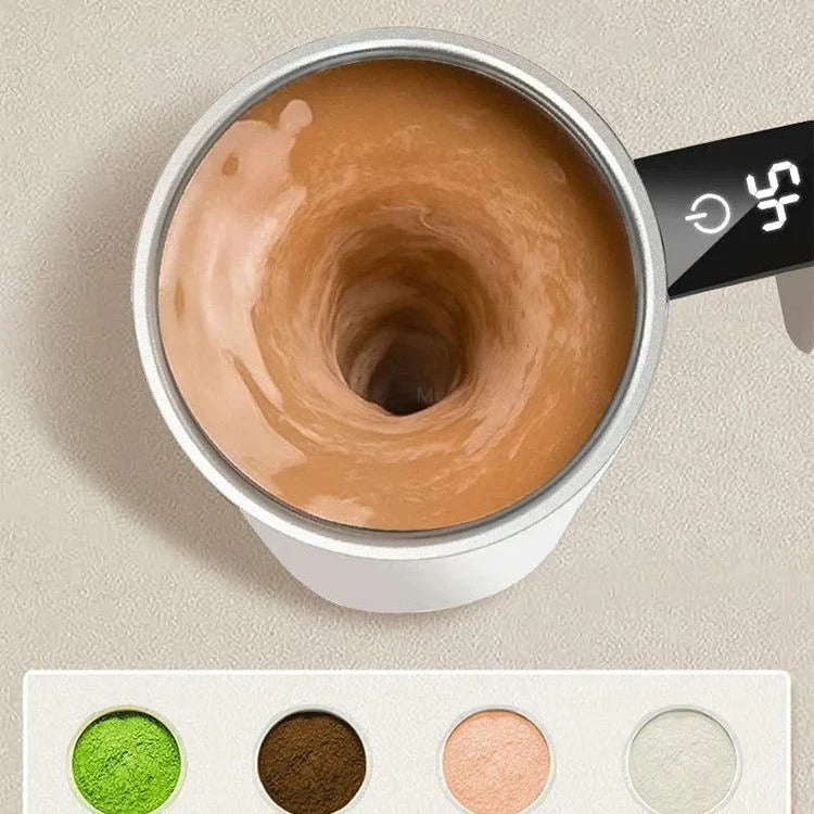 Rechargeable Self-Stirring Mug with LED Display - Automatic Mixing Cup for Effortless Beverages