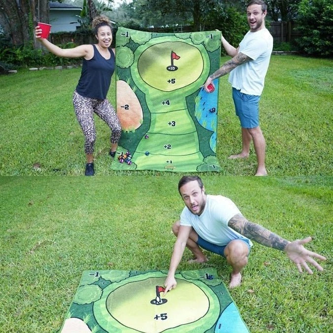 Mini Tabletop Golf Putting Practice Set - Includes Adhesive Target Base Pad for Indoor Training